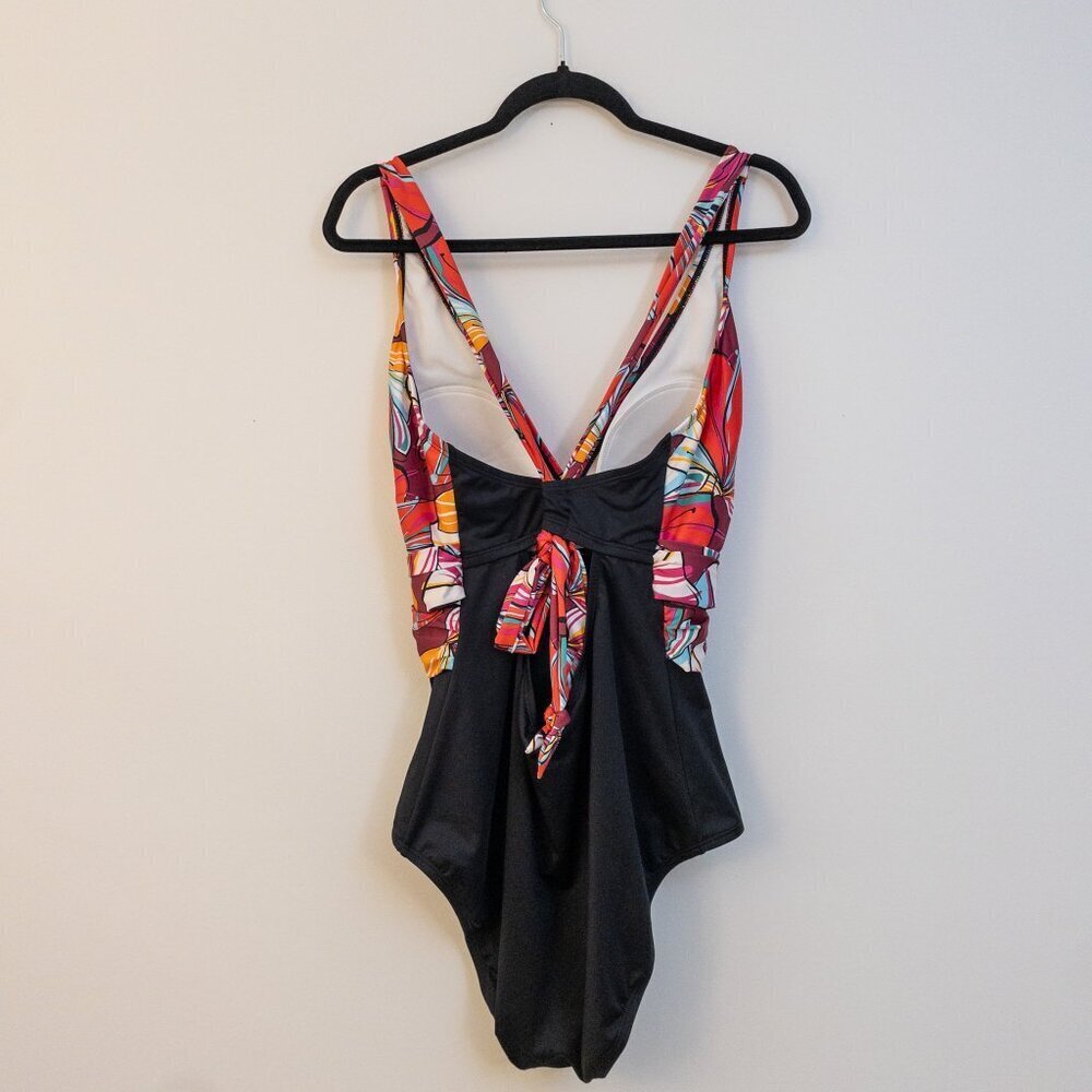 NWT Cleanwater Tropical Print & Black One-Piece Swimsuit – Size 18W - Picture 2 of 3